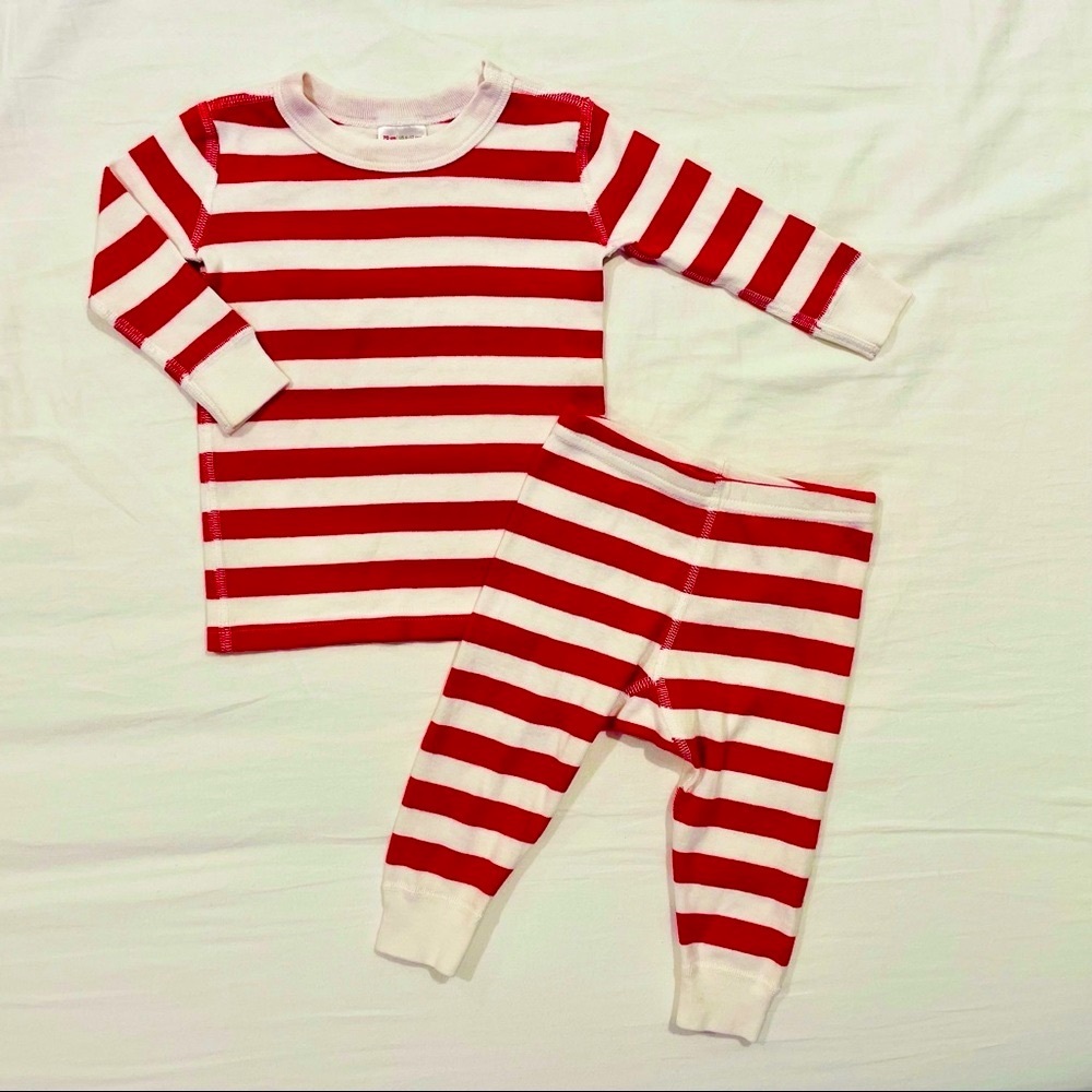 Hanna Andersson Pajamas Boys 6-12M 70 cm Girls Red Stripes Long Johns Christmas